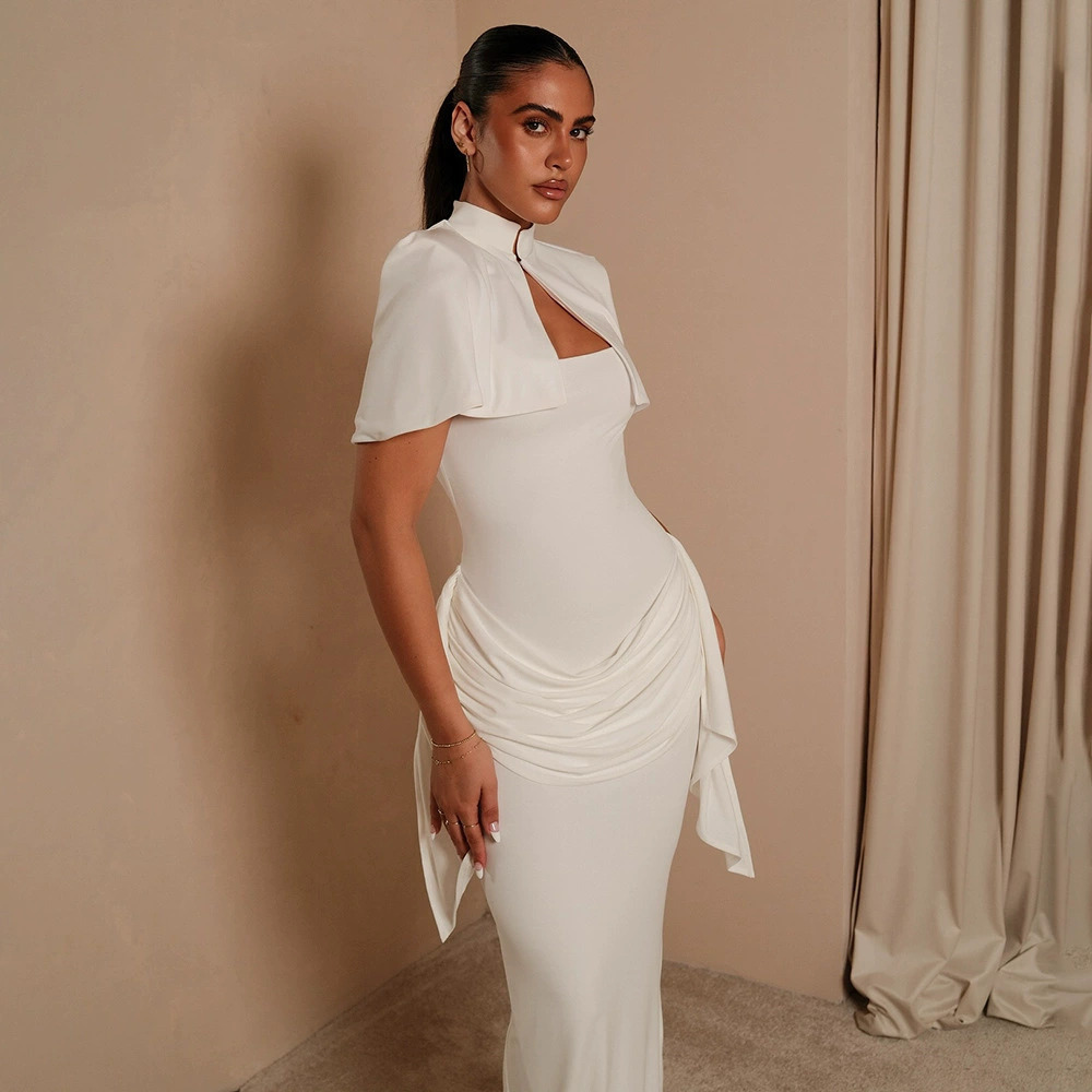 ZARA Sexy Spaghetti Strap Low Cut Slit Maxi Dress Cape